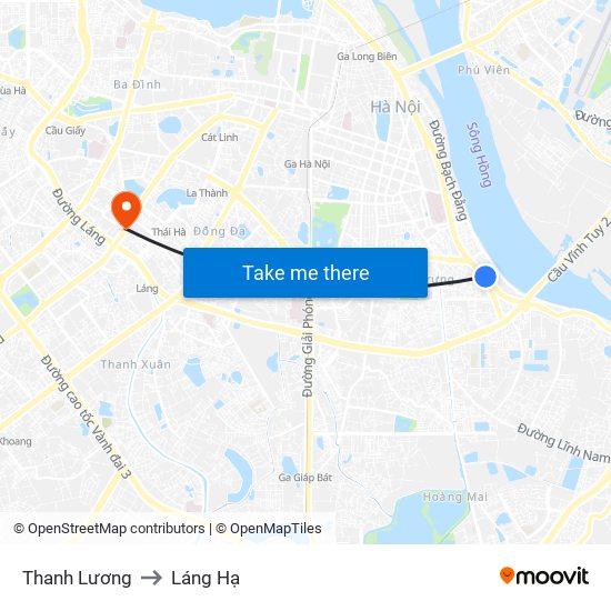 Thanh Lương to Láng Hạ map