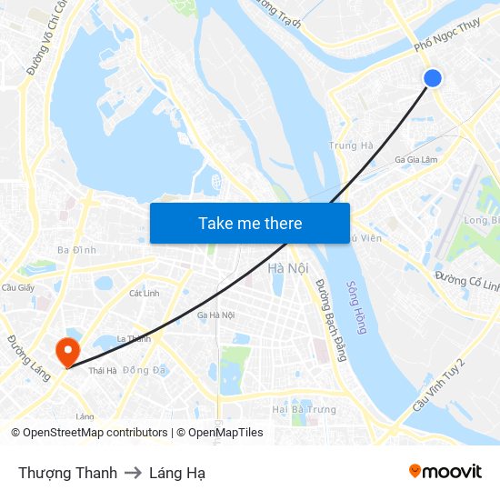 Thượng Thanh to Láng Hạ map