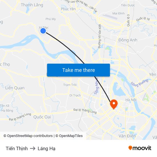 Tiến Thịnh to Láng Hạ map