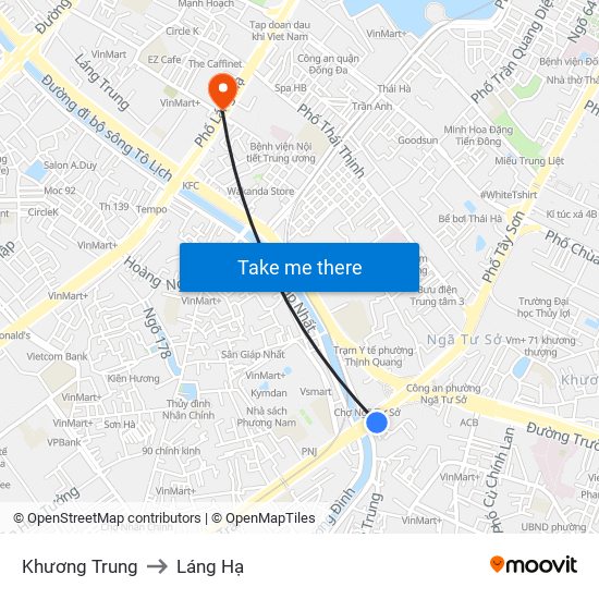 Khương Trung to Láng Hạ map