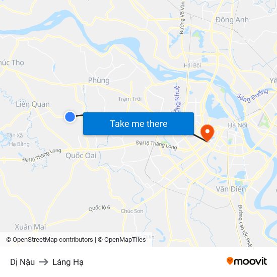 Dị Nậu to Láng Hạ map