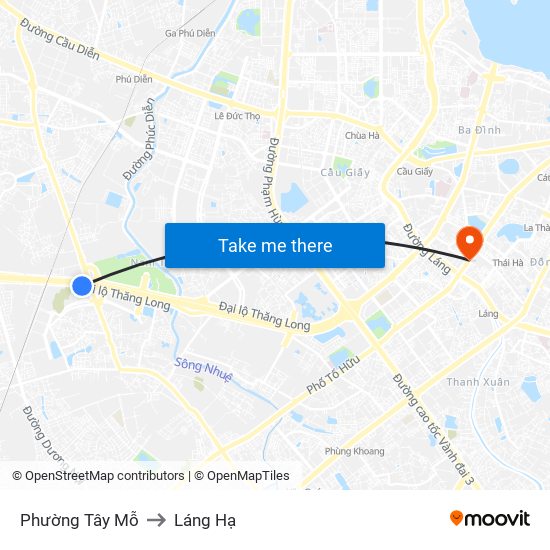 Phường Tây Mỗ to Láng Hạ map