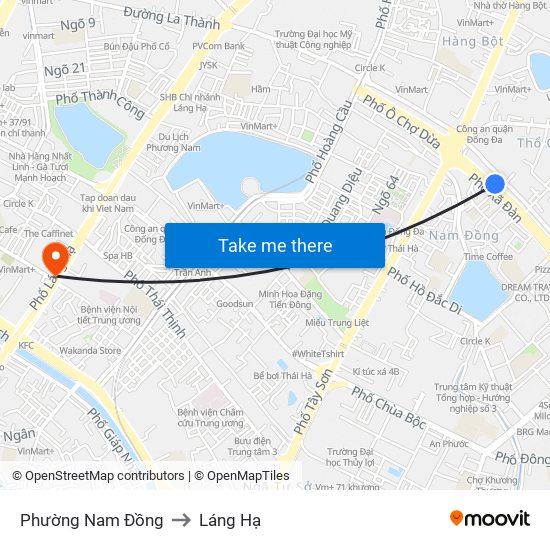 Phường Nam Đồng to Láng Hạ map