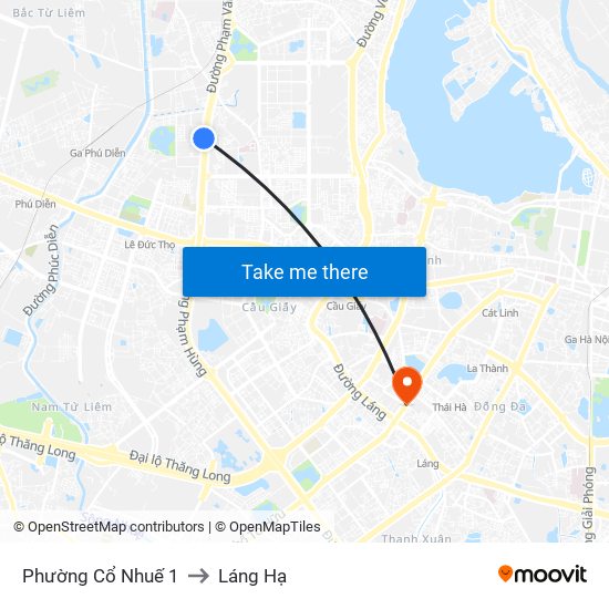 Phường Cổ Nhuế 1 to Láng Hạ map