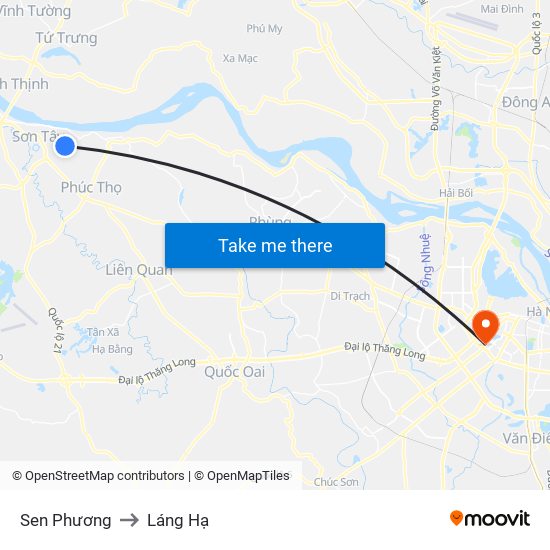 Sen Phương to Láng Hạ map