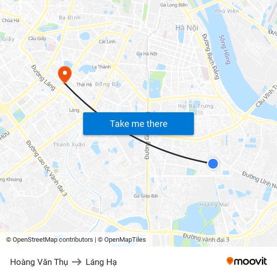 Hoàng Văn Thụ to Láng Hạ map