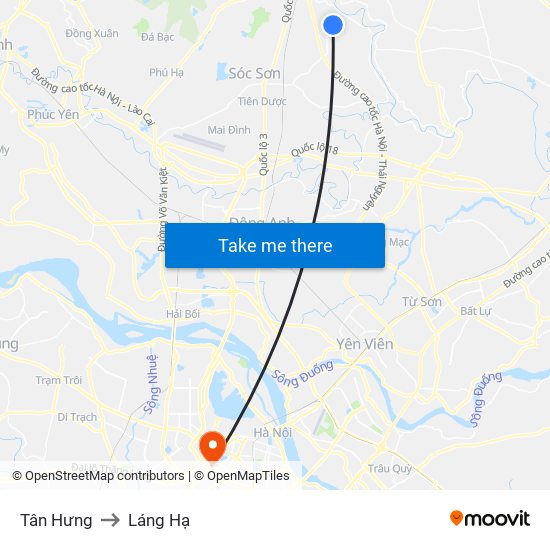 Tân Hưng to Láng Hạ map