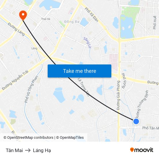 Tân Mai to Láng Hạ map