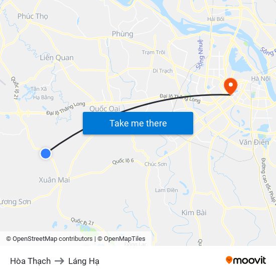 Hòa Thạch to Láng Hạ map