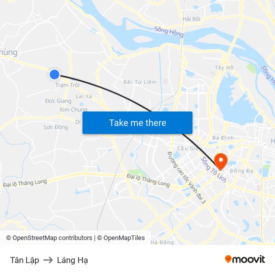 Tân Lập to Láng Hạ map