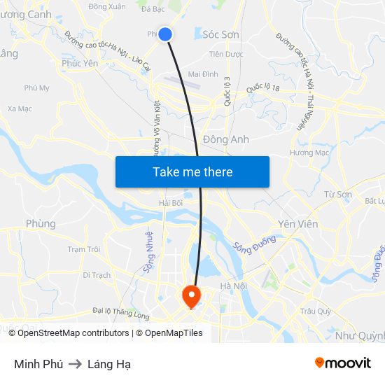 Minh Phú to Láng Hạ map