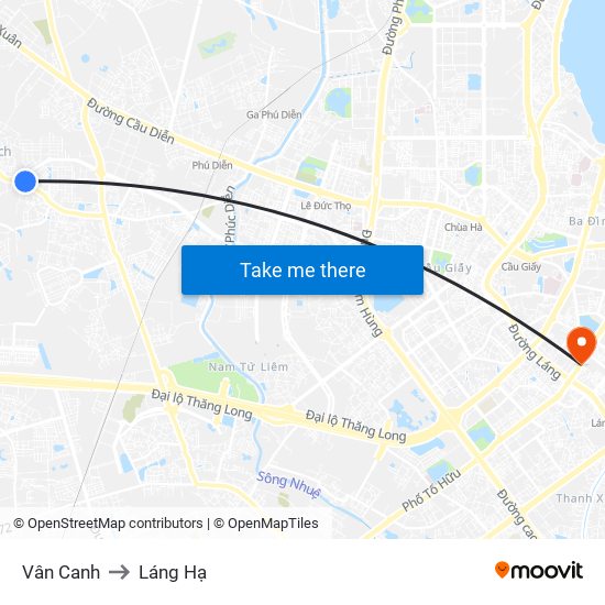 Vân Canh to Láng Hạ map