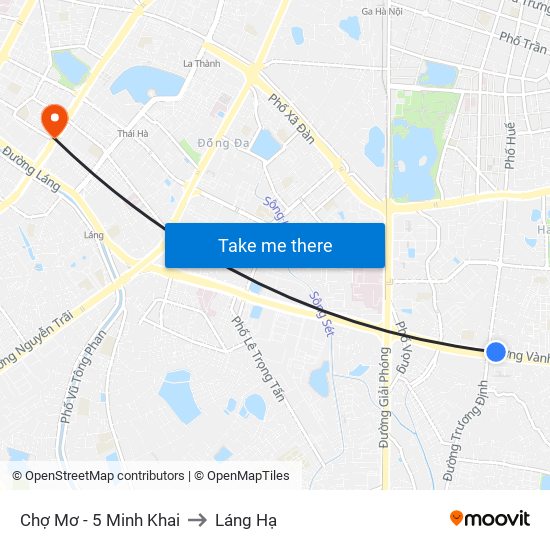 Chợ Mơ - 5 Minh Khai to Láng Hạ map
