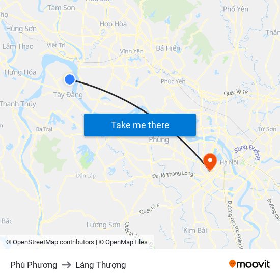 Phú Phương to Láng Thượng map