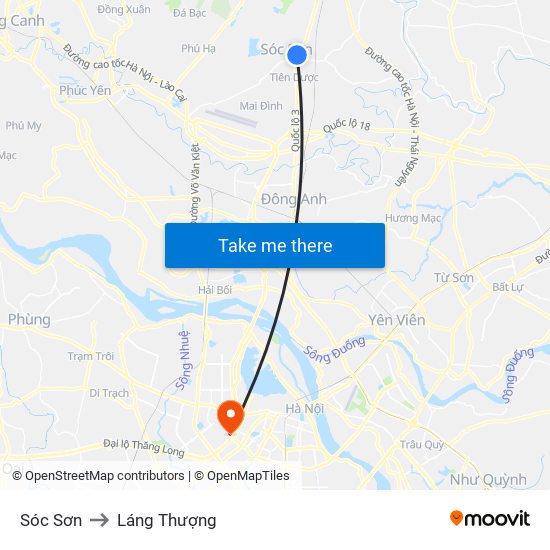 Sóc Sơn to Láng Thượng map