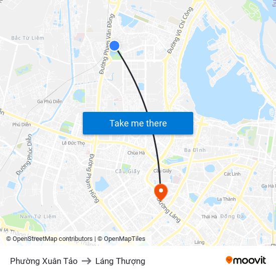 Phường Xuân Tảo to Láng Thượng map