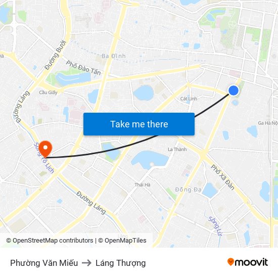 Phường Văn Miếu to Láng Thượng map