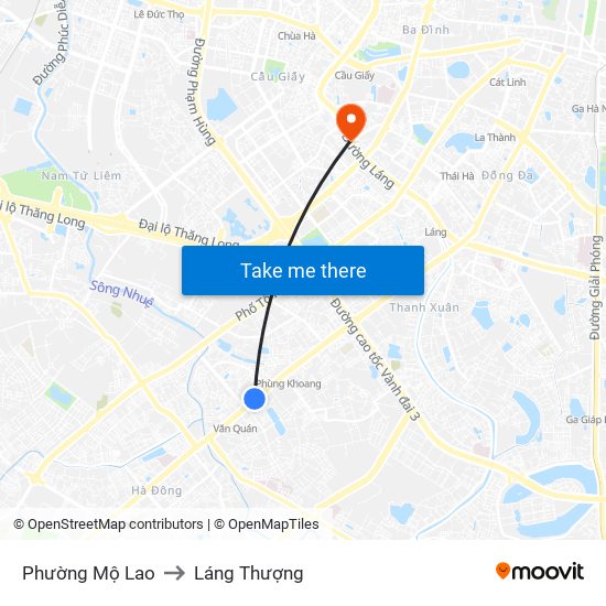 Phường Mộ Lao to Láng Thượng map