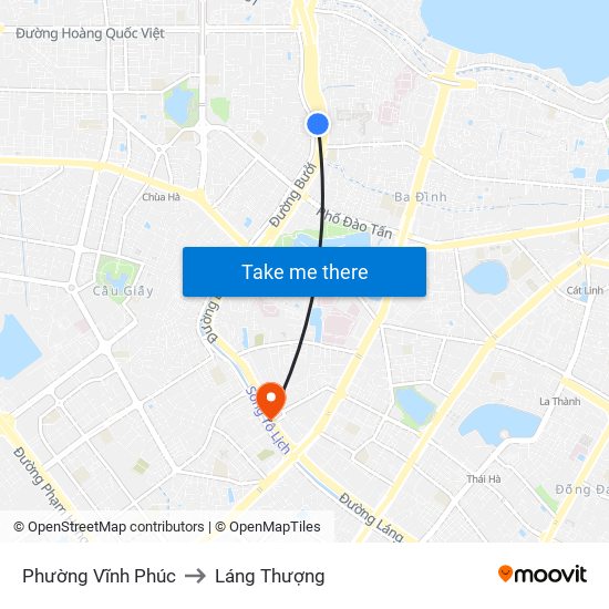 Phường Vĩnh Phúc to Láng Thượng map