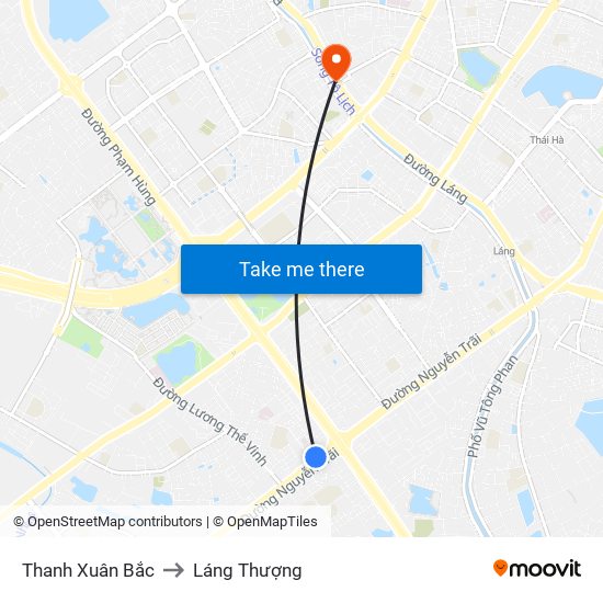 Thanh Xuân Bắc to Láng Thượng map