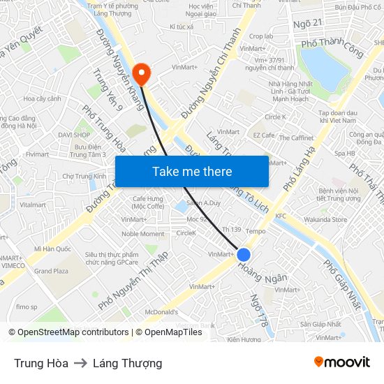 Trung Hòa to Láng Thượng map