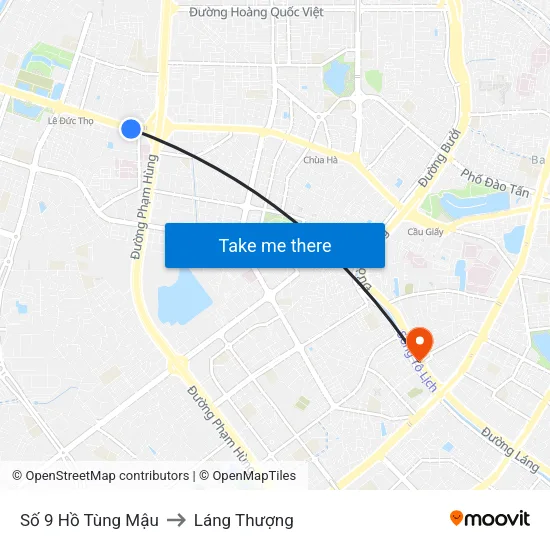 Số 9 Hồ Tùng Mậu to Láng Thượng map