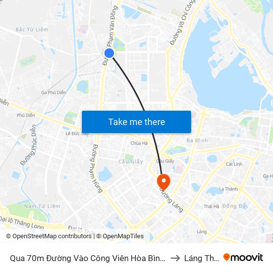 Qua 70m Đường Vào Công Viên Hòa Bình - Phạm Văn Đồng to Láng Thượng map