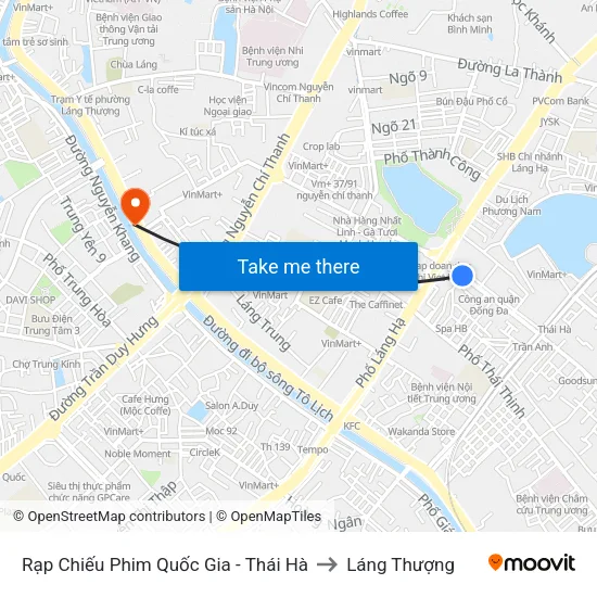 Rạp Chiếu Phim Quốc Gia - Thái Hà to Láng Thượng map