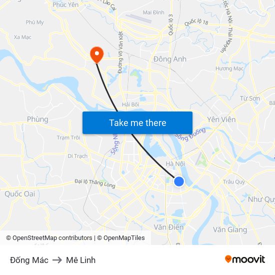 Đống Mác to Mê Linh map