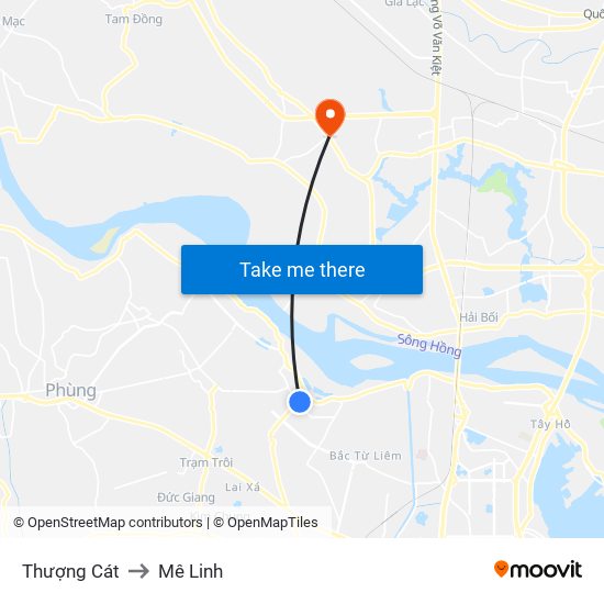 Thượng Cát to Mê Linh map