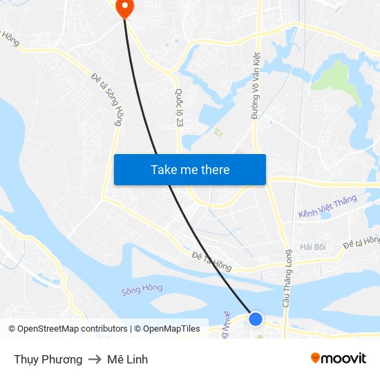 Thụy Phương to Mê Linh map