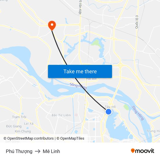 Phú Thượng to Mê Linh map