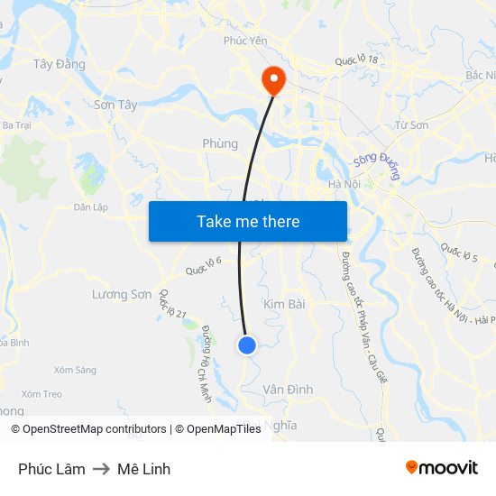 Phúc Lâm to Mê Linh map