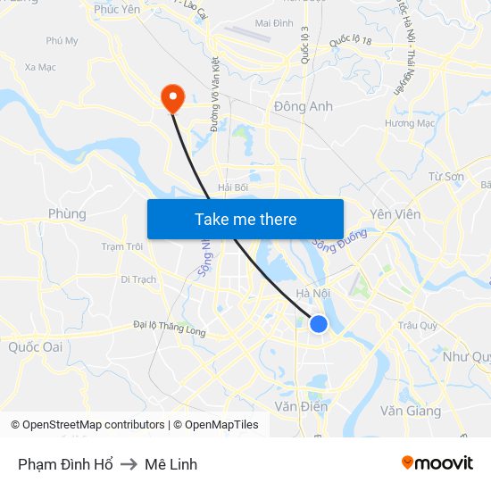 Phạm Đình Hổ to Mê Linh map