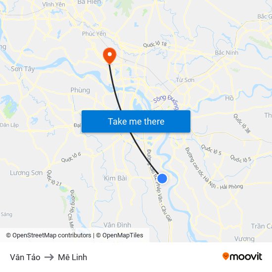 Vân Tảo to Mê Linh map