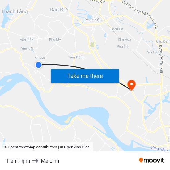 Tiến Thịnh to Mê Linh map