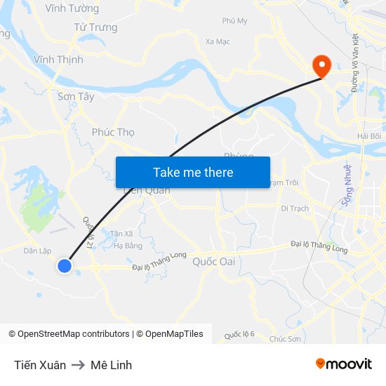 Tiến Xuân to Mê Linh map