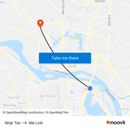 Nhật Tân to Mê Linh map