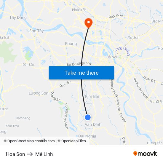 Hoa Sơn to Mê Linh map