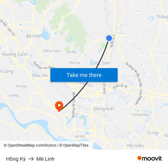 Hồng Kỳ to Mê Linh map