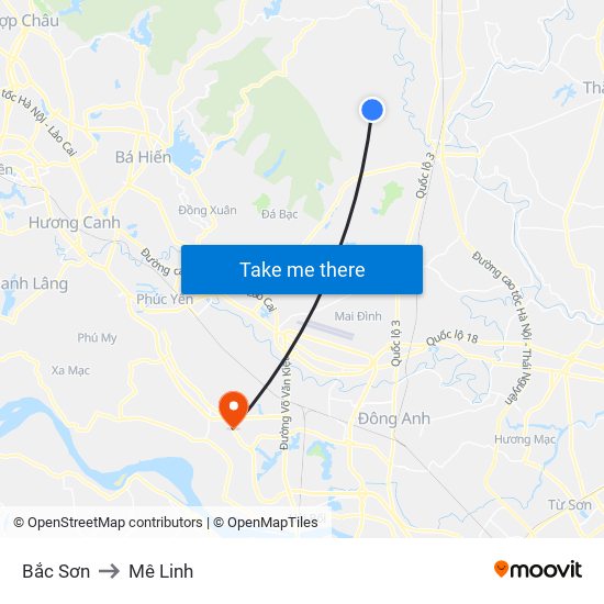 Bắc Sơn to Mê Linh map