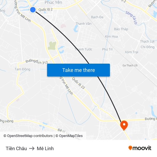 Tiền Châu to Mê Linh map