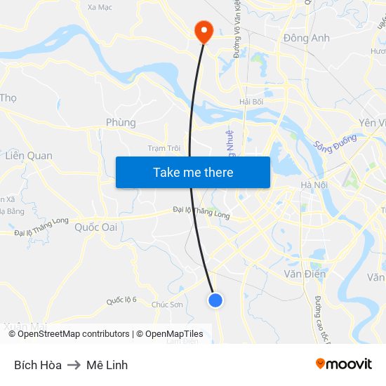 Bích Hòa to Mê Linh map