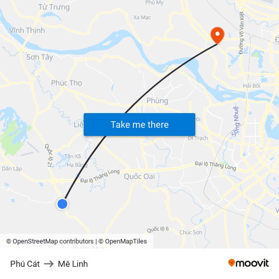 Phú Cát to Mê Linh map