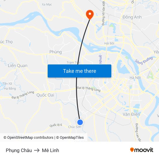 Phụng Châu to Mê Linh map