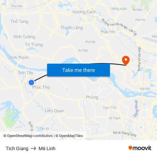 Tích Giang to Mê Linh map
