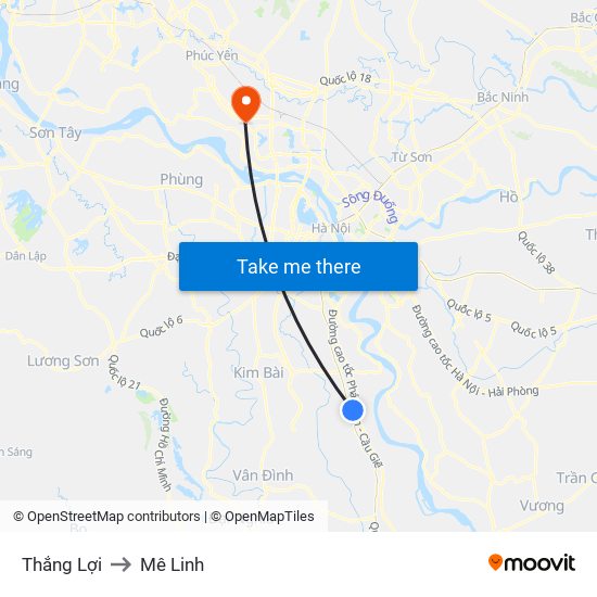 Thắng Lợi to Mê Linh map