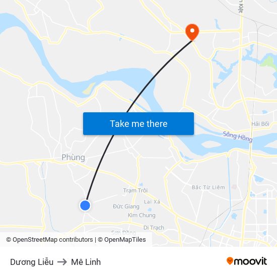 Dương Liễu to Mê Linh map