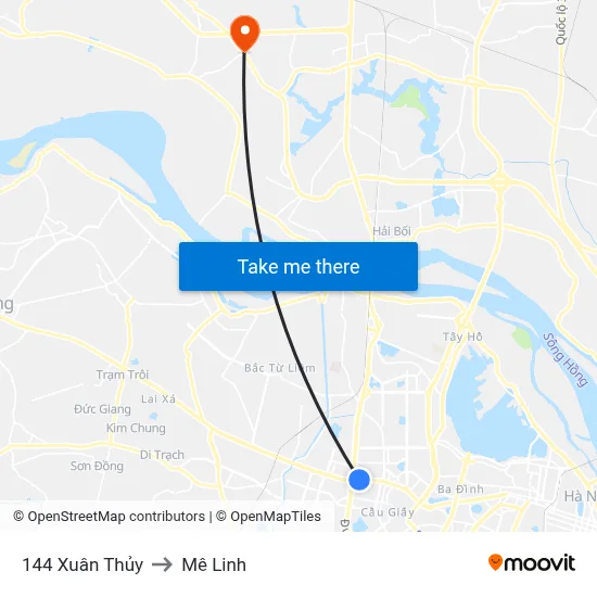 144 Xuân Thủy to Mê Linh map
