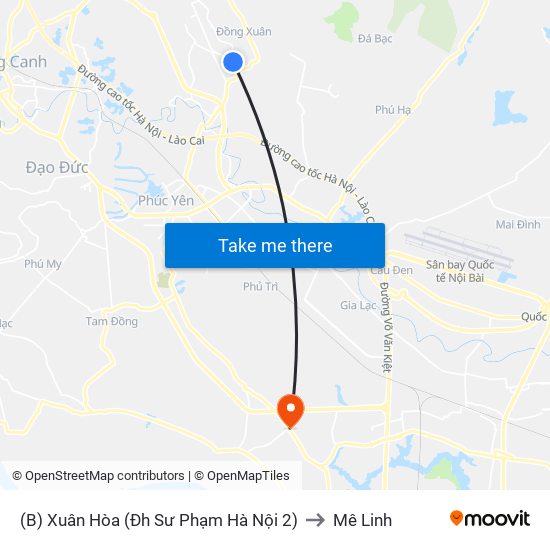 (B) Xuân Hòa (Đh Sư Phạm Hà Nội 2) to Mê Linh map